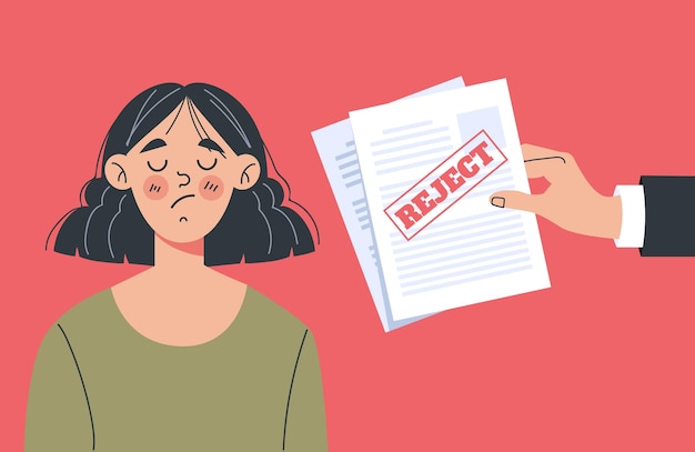 Handgehouden afgewezen papieren document vlakke illustratie