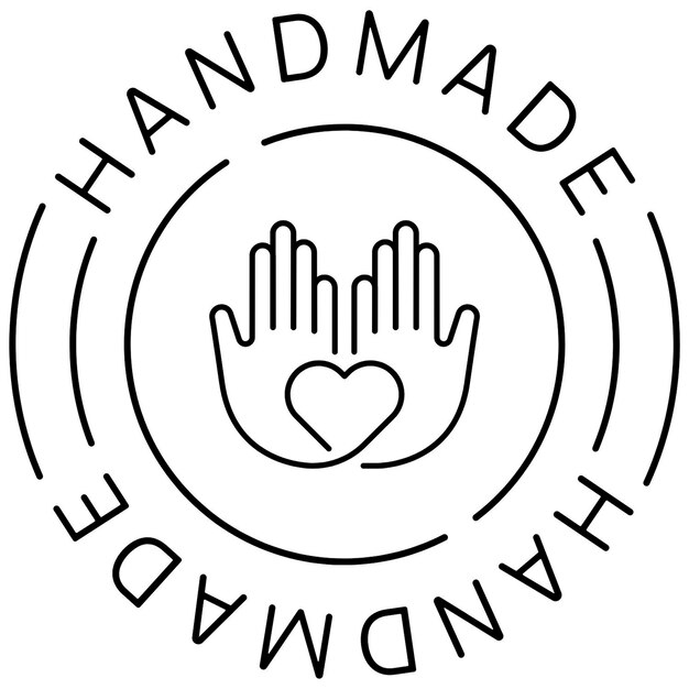 Vector handgemaakt door hand logo met hart en hand in het midden