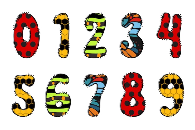 Vector handgemaakt insectennummer kleur creatief kunst typografisch ontwerp