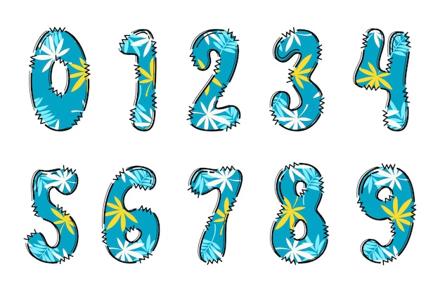 Handgemaakt tropisch nummer kleur creatief kunst typografisch ontwerp