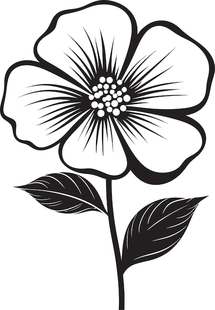 Vector handgemaakte bloemencontour zwarte emblematische schets casual doodle petal monochrome iconic design