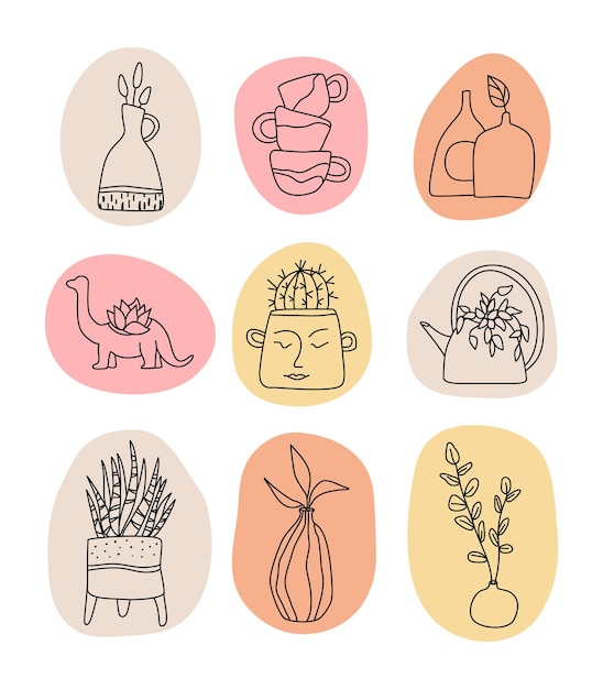 Handgemaakte Clay Pottery Logo's collectie Artisan Creative Craft Sign in lijnstijl Handgemaakt keramiek