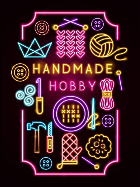 Vector handgemaakte hobby-neonposter