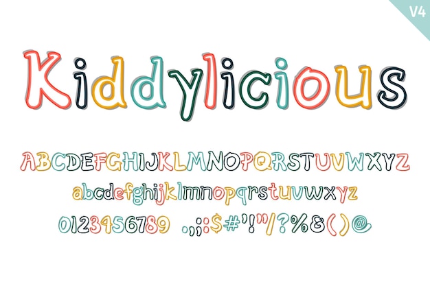 Vector handgemaakte kiddylicious letters kleur creatieve kunst typografisch ontwerp