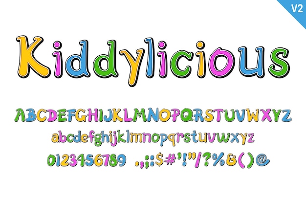 Handgemaakte Kiddylicious Letters Kleur creatieve kunst typografisch ontwerp