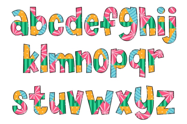 Vector handgemaakte multicolor geometrische letters kleur creatieve kunst typografisch ontwerp