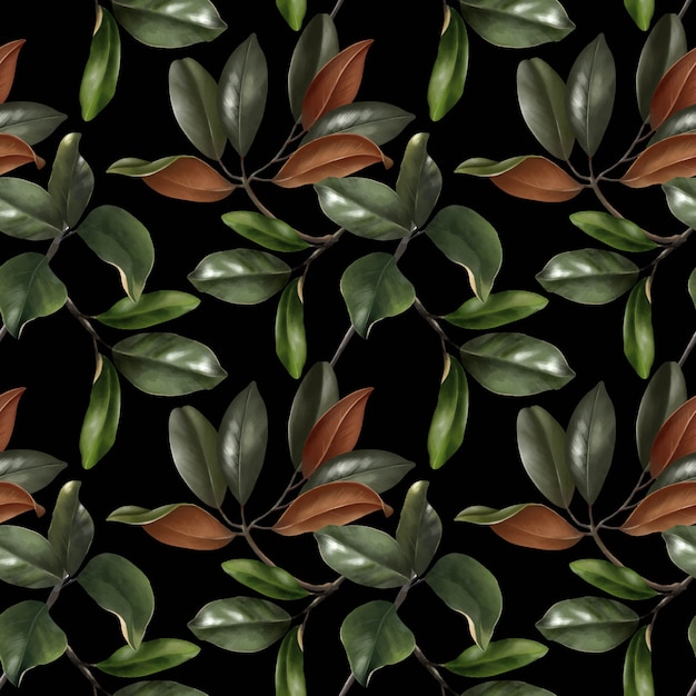 Handgeschilderd realistisch naadloos patroon van groene magnolia'sbladeren