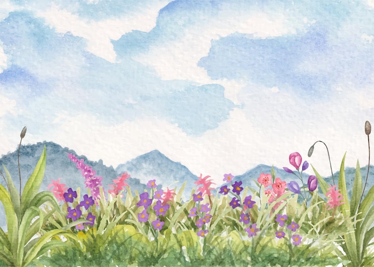Handgeschilderde aquarel lente landschap achtergrond