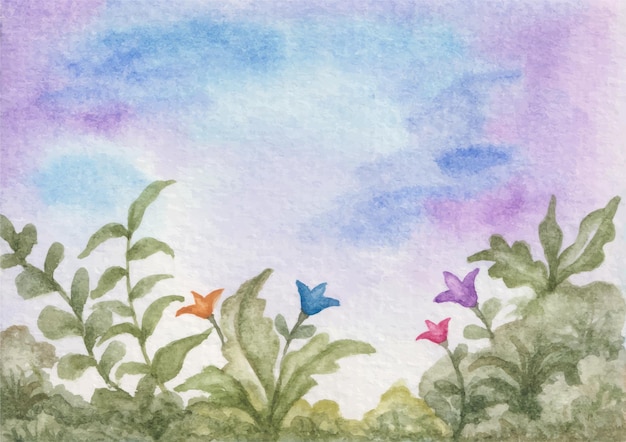 Vector handgeschilderde aquarel wilde bloemen landschap-achtergrond