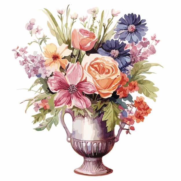 handgeschilderde stijl bloem aquarel stijl schattig boeket in een vaas handtekening illustratie