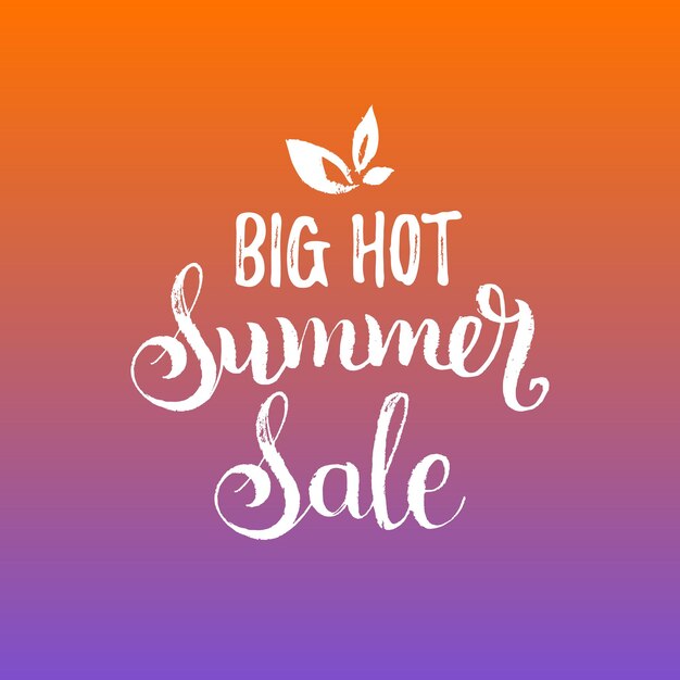 Handgeschreven Big Hot Summer Sale vector illustratie op bladeren achtergrond voor poster of banner teken voor winkels enz