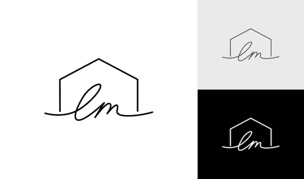 Handgeschreven brief LM met huis logo ontwerp vector