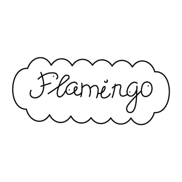 Handgeschreven inscriptie Flamingo in een frame Doodle zwart-wit vectorillustratie