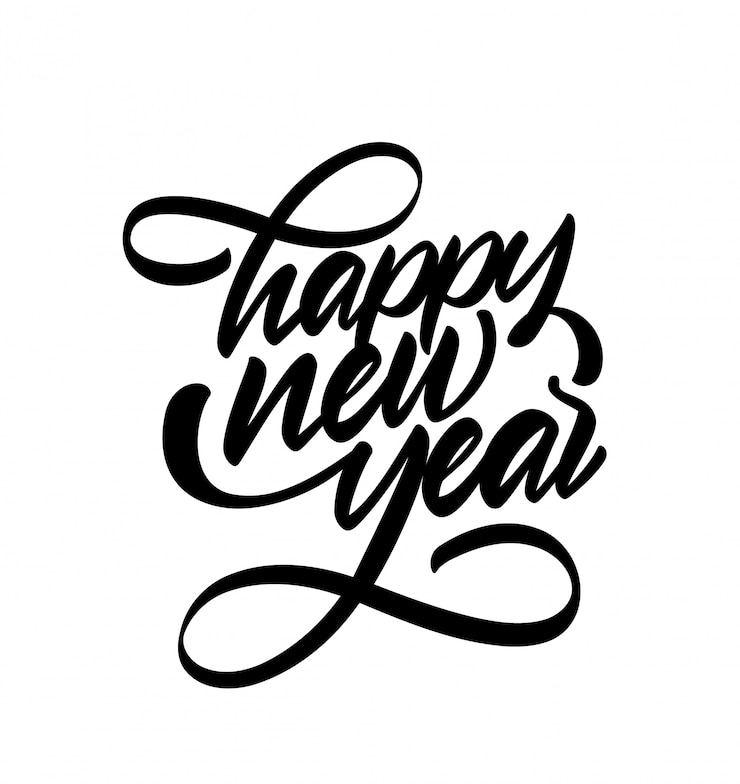 Vector handgeschreven kalligrafische penseeltype belettering van happy new year.