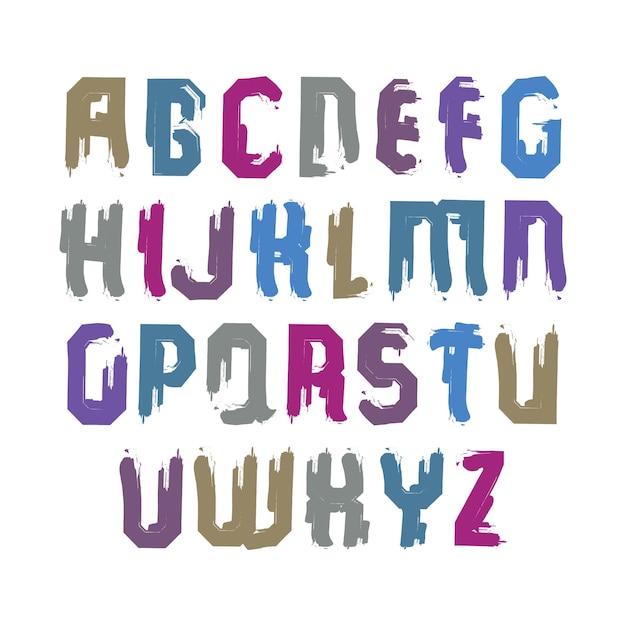 Handgeschreven kleurrijke vector hoofdletters, stijlvolle letters set getekend met inktborstel, doodle alfabet.