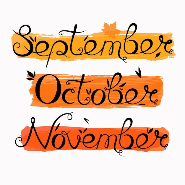 Vector handgeschreven letters met herfstmaanden, vectorletters