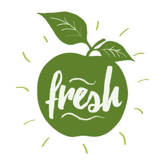 Handgeschreven vector belettering zin freshon de groene appel vorm teken sticker label