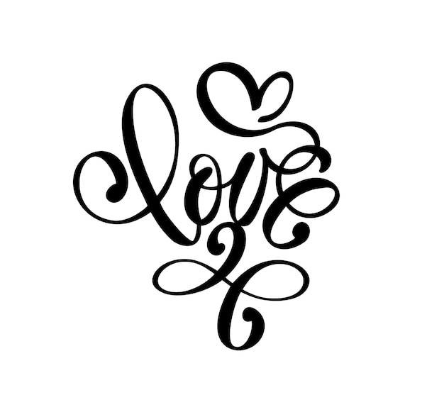 Handgeschreven vector logo tekst Liefde en hart Lasergesneden Happy Valentines day card romantisch citaat