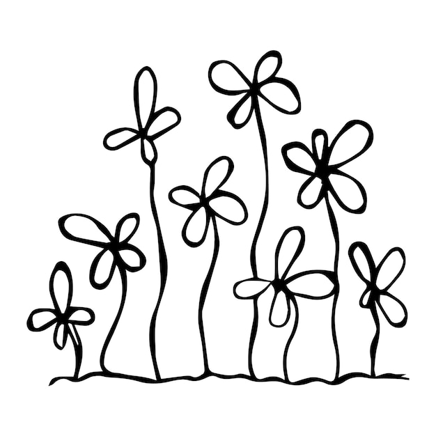 Handgetekend bloembed met bloemen in doodle-stijl