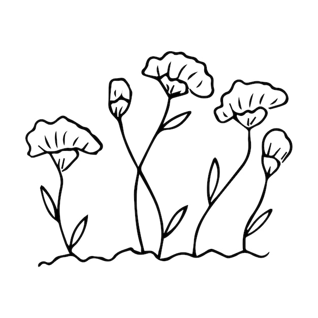 Handgetekend bloembed met bloemen in doodle-stijl