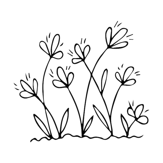 Handgetekend bloembed met bloemen in doodle-stijl