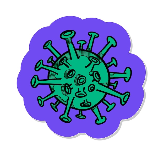 Vector handgetekend coronavirus covid19 in stickerstijl vectorillustratie