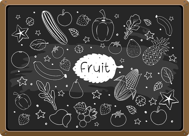 Handgetekend fruitelement op schoolbord