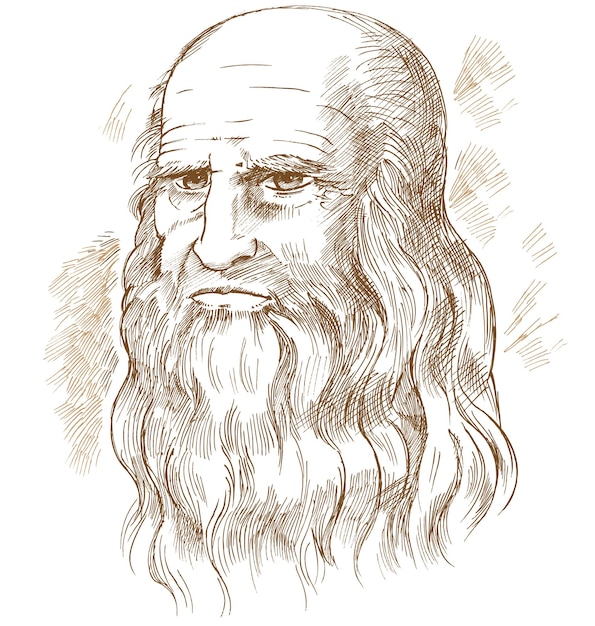 Vector handgetekend vectorportret leonardo da vinci