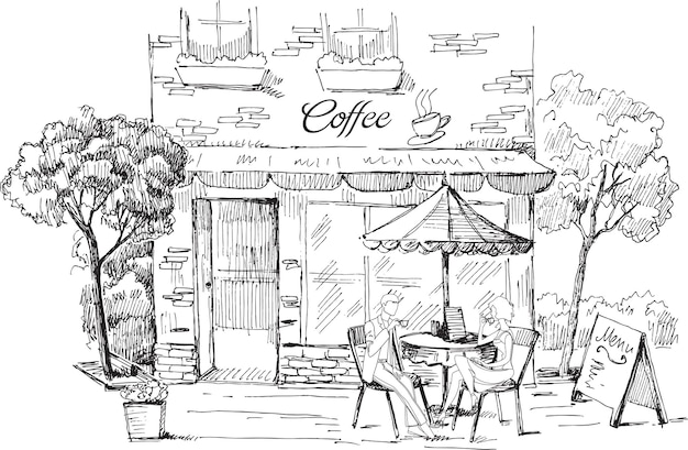 Handgetekend vintage café