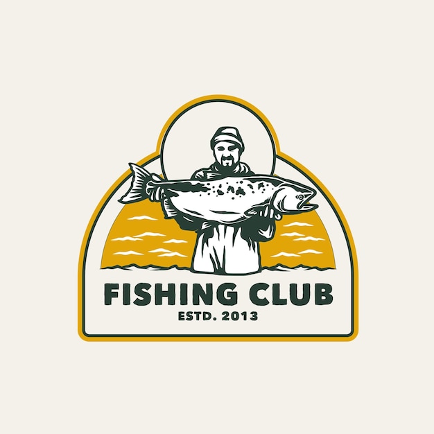 Handgetekend Vintage Fishing Club-logolabel