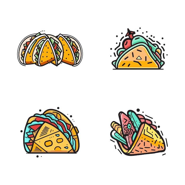 Vector handgetekend vintage taco-logo in vlakke lijnstijl