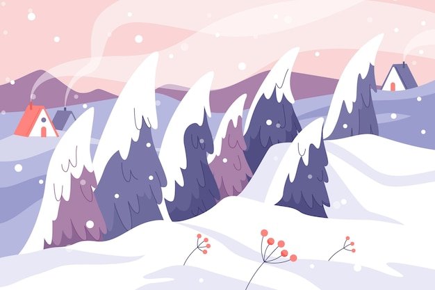 Handgetekend vlak winterlandschap