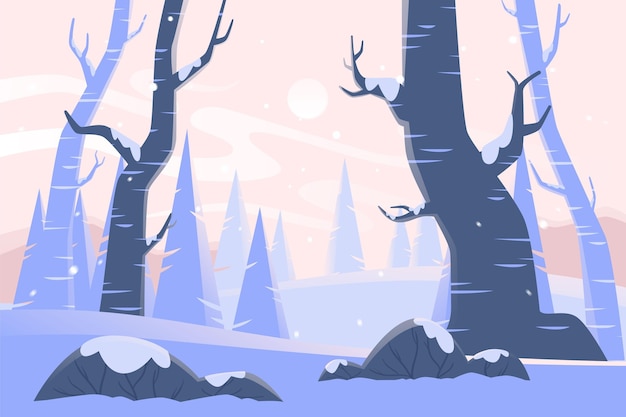 Vector handgetekend vlak winterlandschap