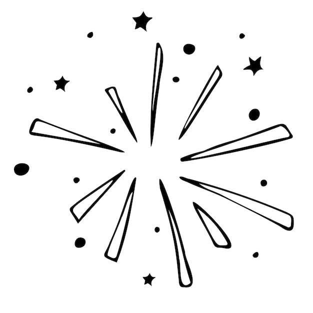 Handgetekend vuurwerk met sterren voor het versieren van kerst- en wenskaarten