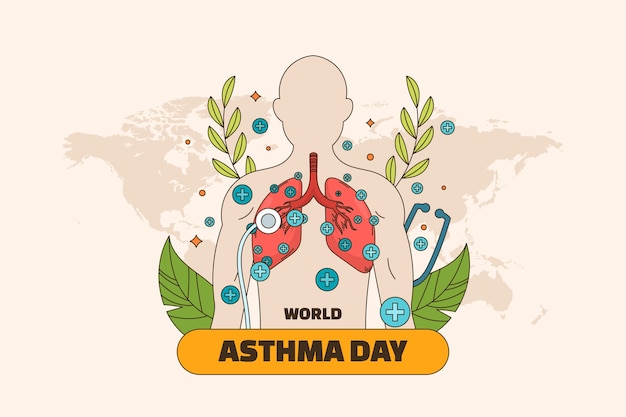 Handgetekende achtergrond van de Wereld Astma Dag