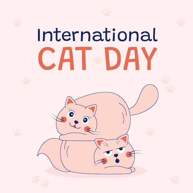 Handgetekende achtergrond voor Internationale Kattendag met doodle katten