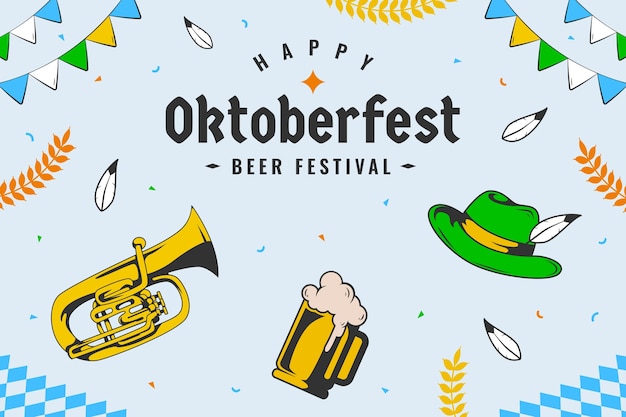 Vector handgetekende achtergrond voor oktoberfest bierfestivalviering