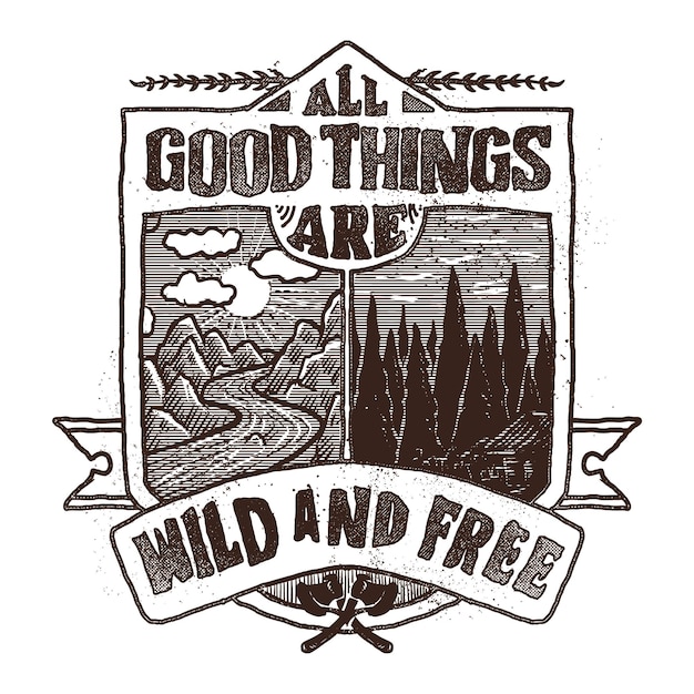 Handgetekende Adventure Badge T-shirtontwerp