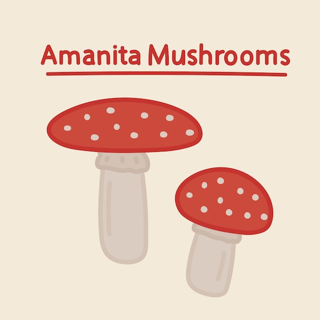 Handgetekende amanietpaddestoelen. cartoon voedsel ontwerpelement. champignons ingesteld. biologisch voedsel.