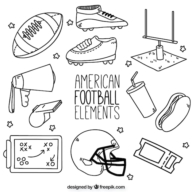 Vector handgetekende american football elementen