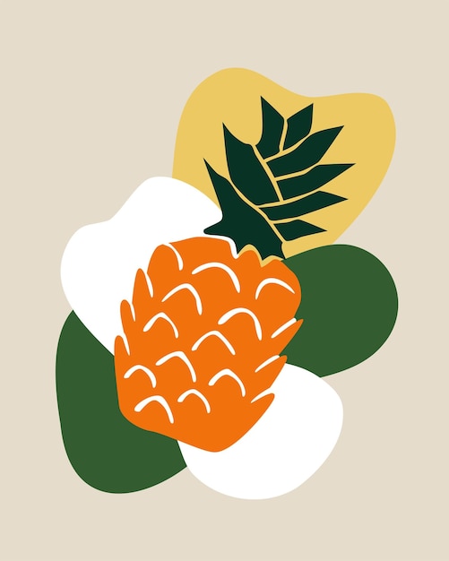 Handgetekende ananas met abstracte vormen Exotisch tropisch fruit in eenvoudige boho-minimalistische stijl