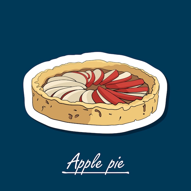 Vector handgetekende appeltaart. kleurrijke illustratie van het dessert.