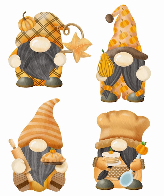 Handgetekende aquarel Gnomes Pumpkin voor Thanksgiving day