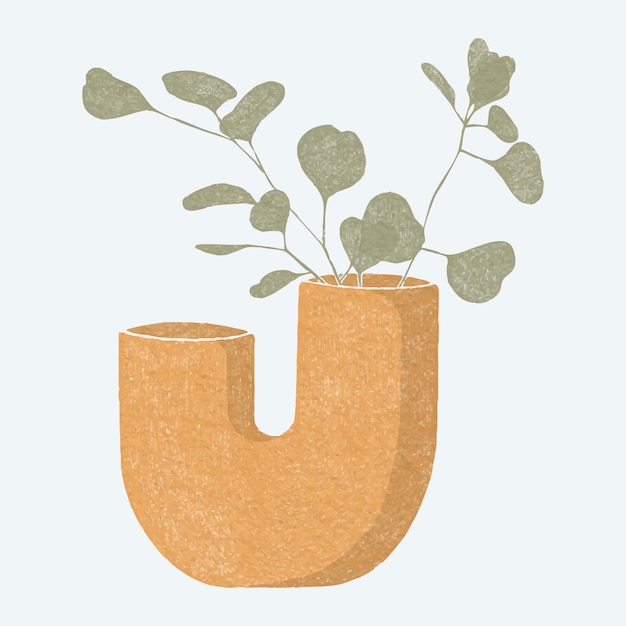 Handgetekende aquarel kleurpotloden planten en bloemen vazen collectie