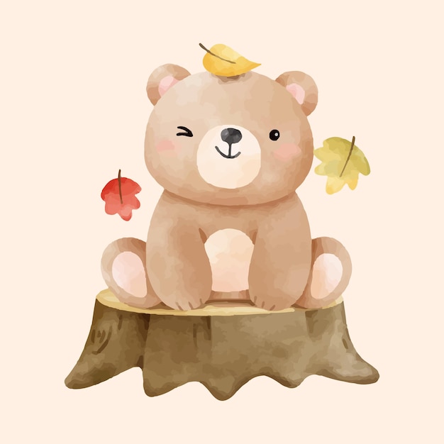 Handgetekende aquarel Leuke teddybeer Woodland dier illustratie