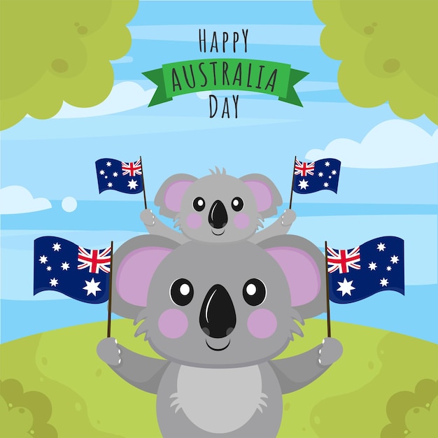 Handgetekende Australische dag met schattige koala