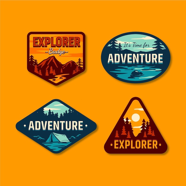 Vector handgetekende avontuur badges collectie