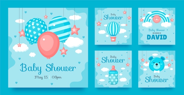 Vector handgetekende baby shower instagram posts