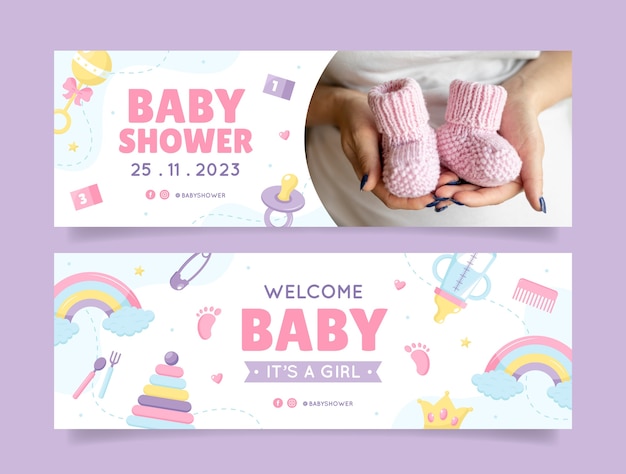 Vector handgetekende babydouche horizontale banner