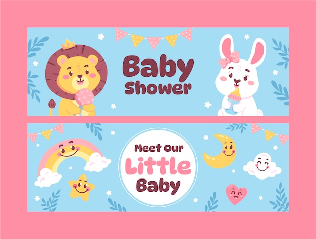 Vector handgetekende babydouche horizontale banner